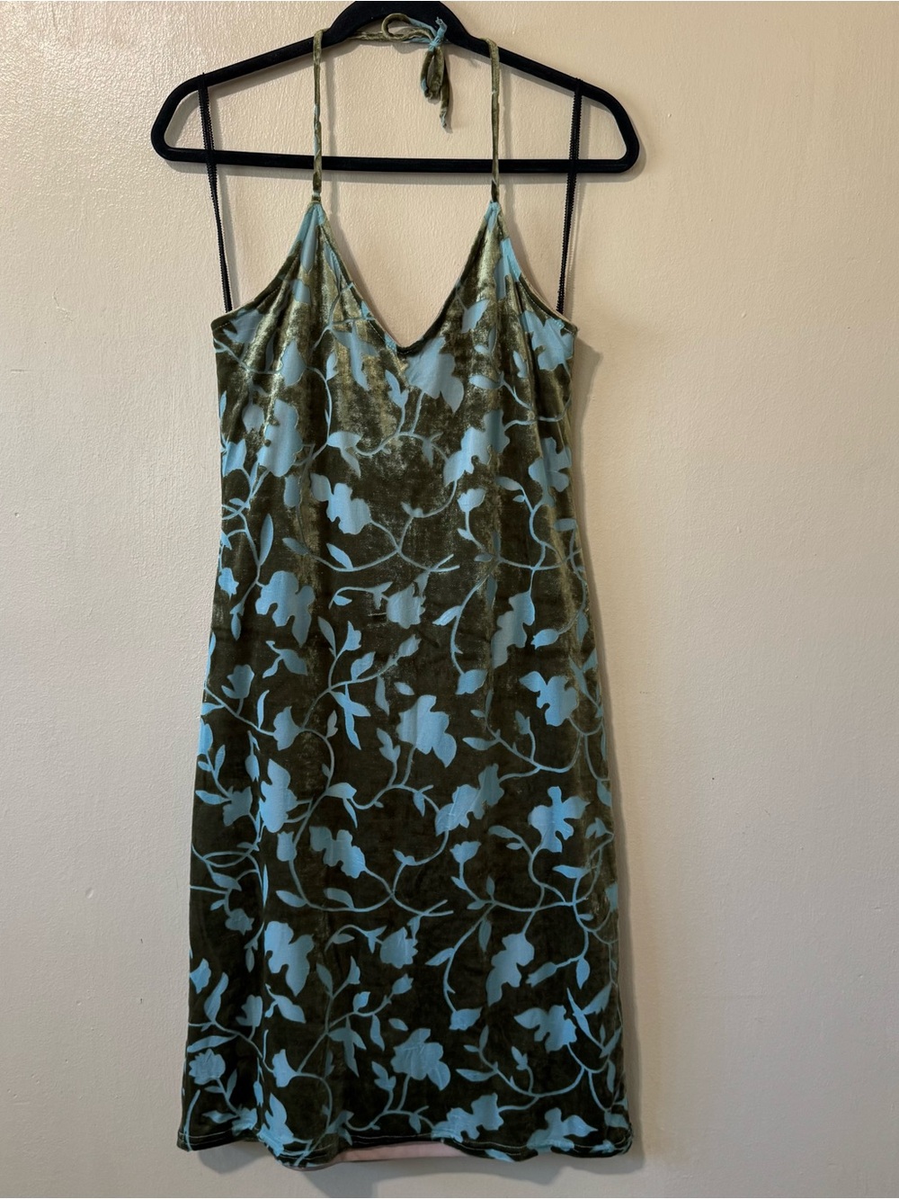 Vintage Rampage Halter Green Velvet Slip Dress